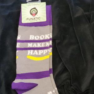 Funatic Books Make Me Happy You Not So Much Unisex Grey/Purple Socks NWT